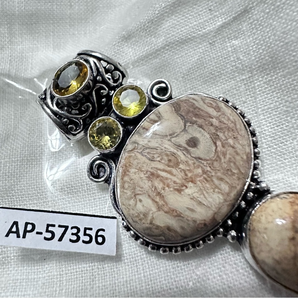 Handcrafted Artisan Jewelry Beige Picture Jasper Pendant with Citrine Accents - Picture 3 of 14